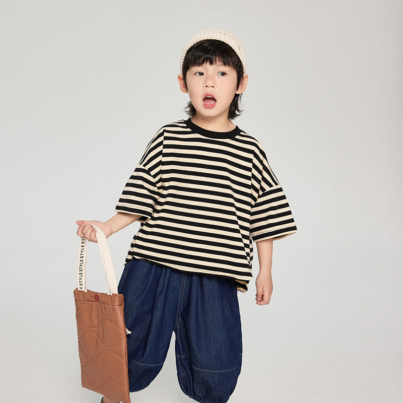 Été Enfants Coréen rayé T-shirt perdu
