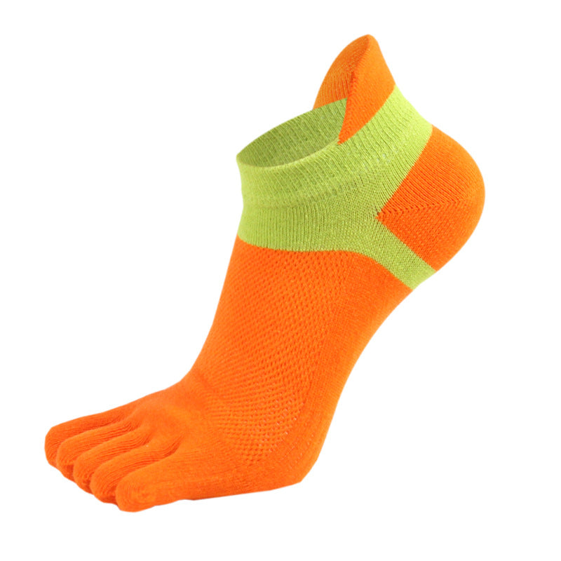 Chaussettes jacquard à cinq orteils pour femmes - fond orange et paire de coton-1 pur bouche verte