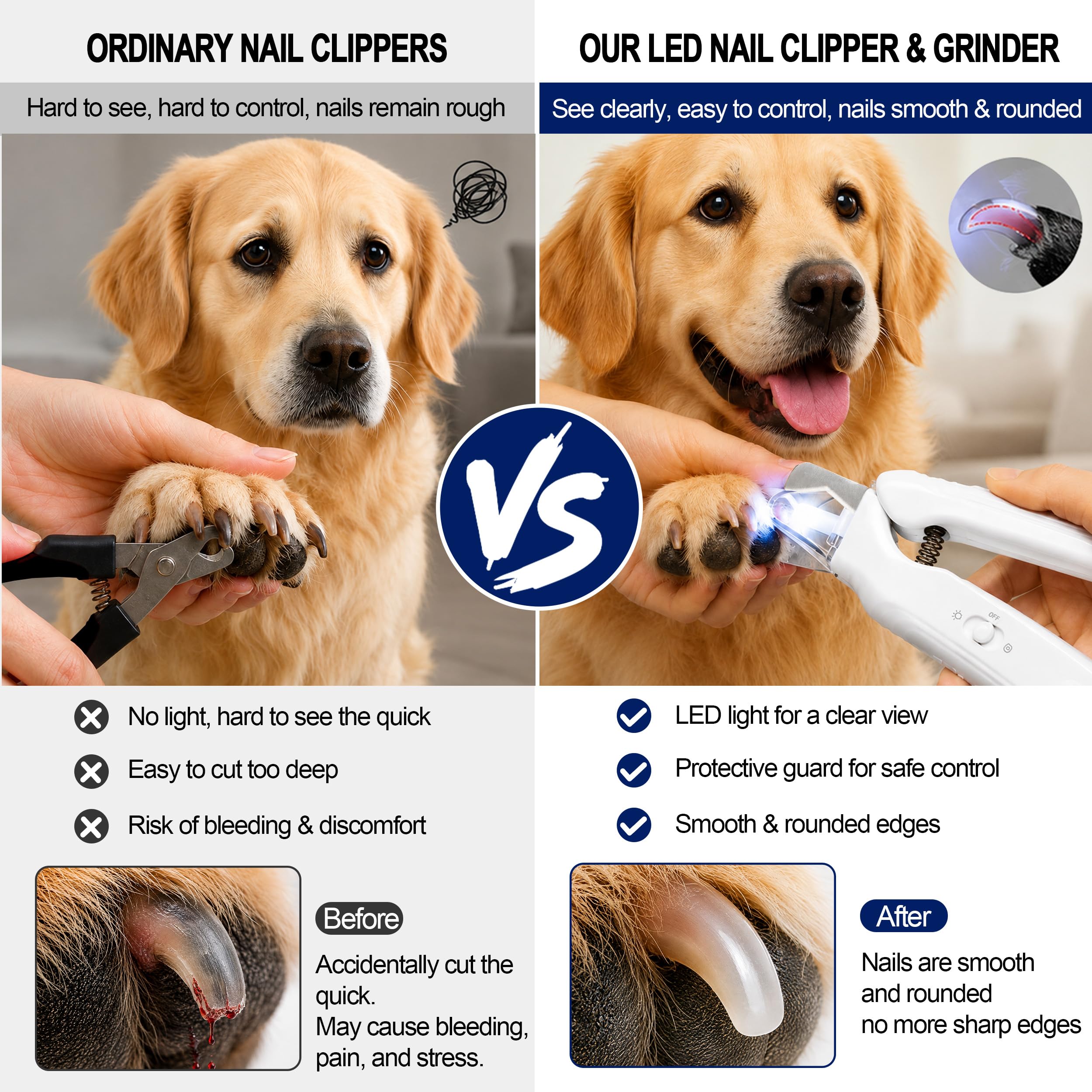 2-en-1 Clippers pour ongles de chien avec lumière - Poignard électrique pour ongles pour petits grands chiens