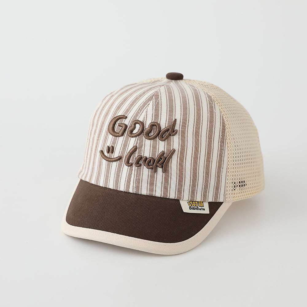 Casquette de baseball rayée pour hommes et femmes avec lettres brodées Bonne chance sur le Bo