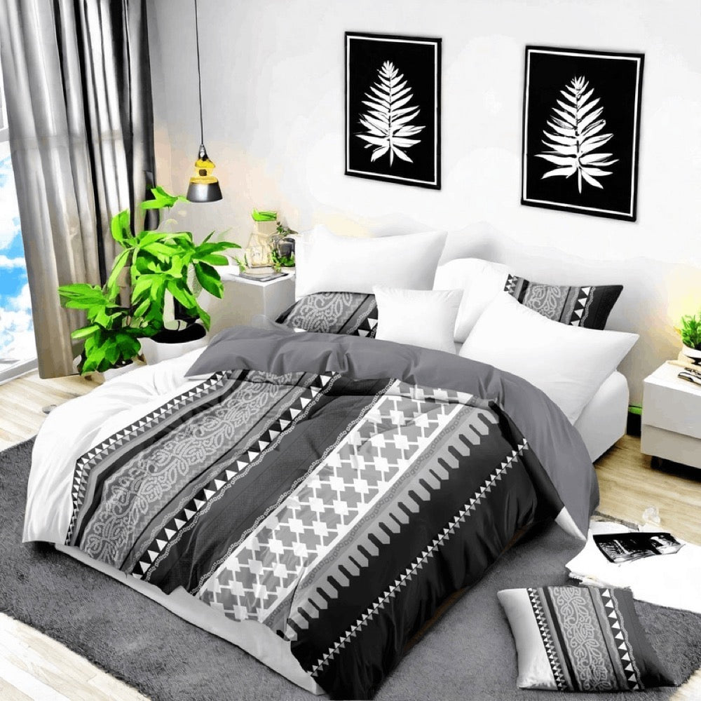 3-Piece gris blanc et noir abstrait bande lit couvre pour roi de Californie