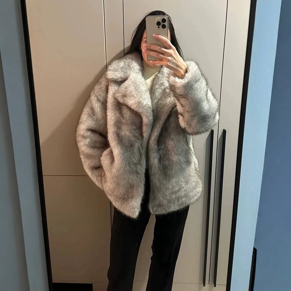 Femmes AutomneHiver chaud Faux fourrure manteau