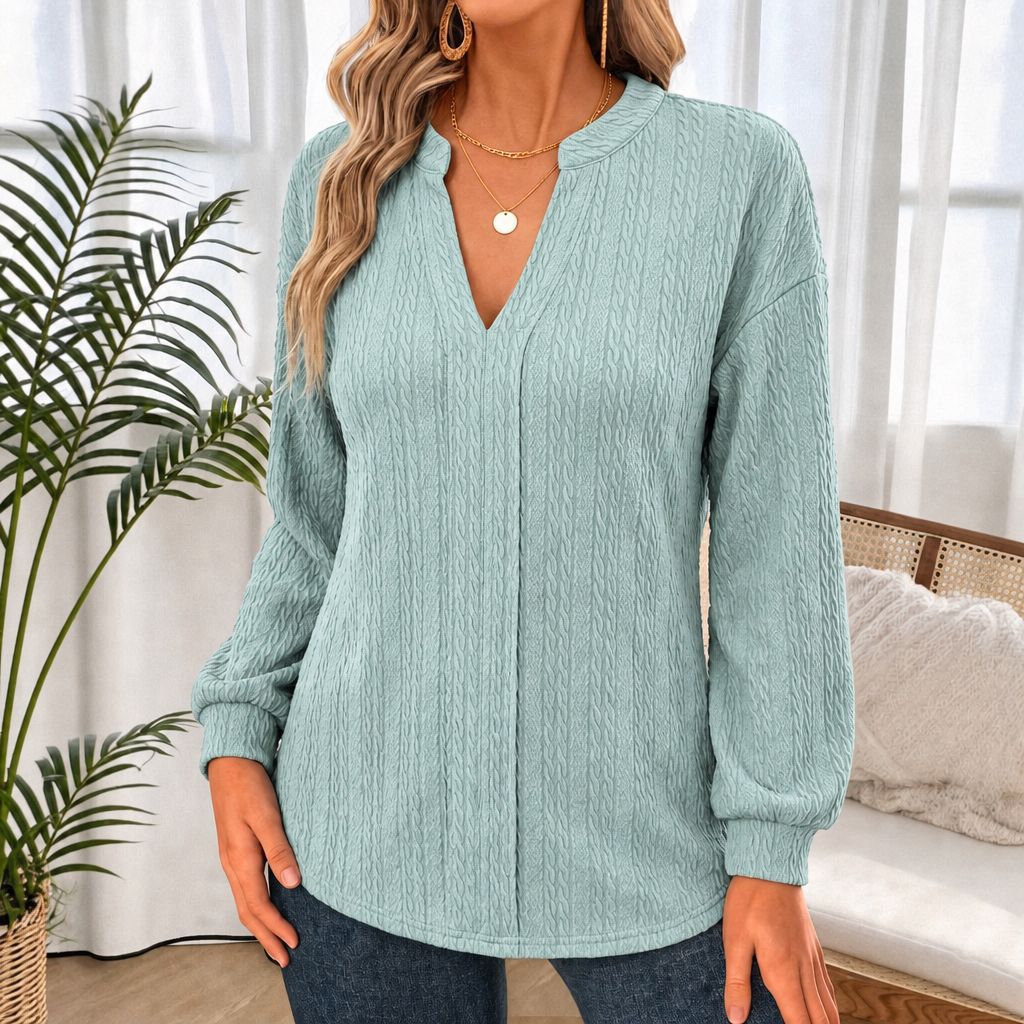 Femmes Relaxed-fit V-neck Manches longues Blouse polyvalente de travail