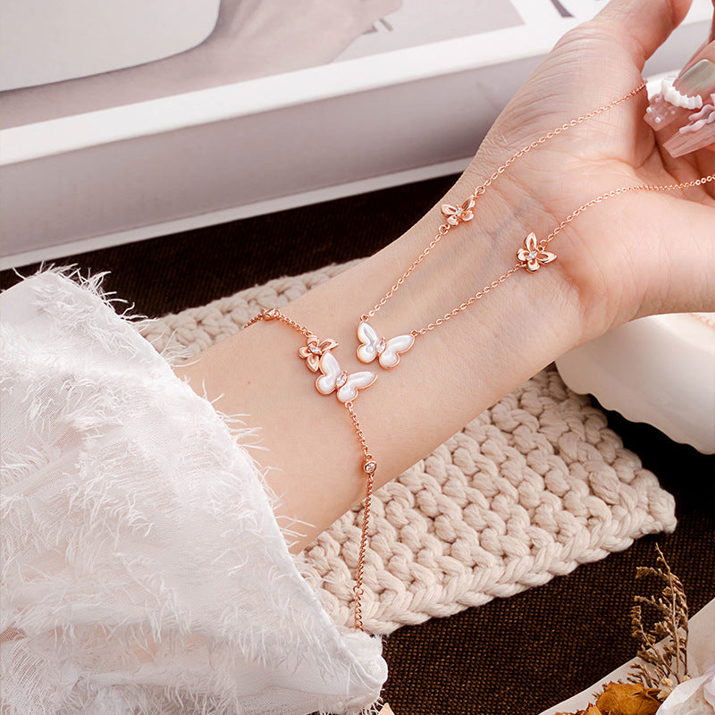 S925 Argenté Rose Or Blanc Nacre Bracelet papillon