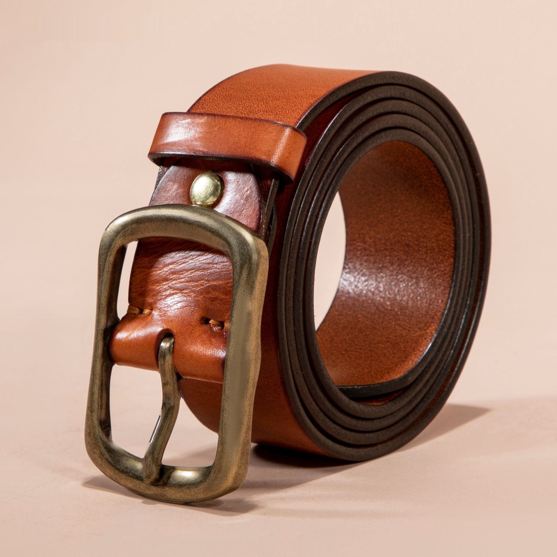 Ceinture pour hommes Cuir véritable Top Grain Pure Cowhide Retro Laiton Buckle