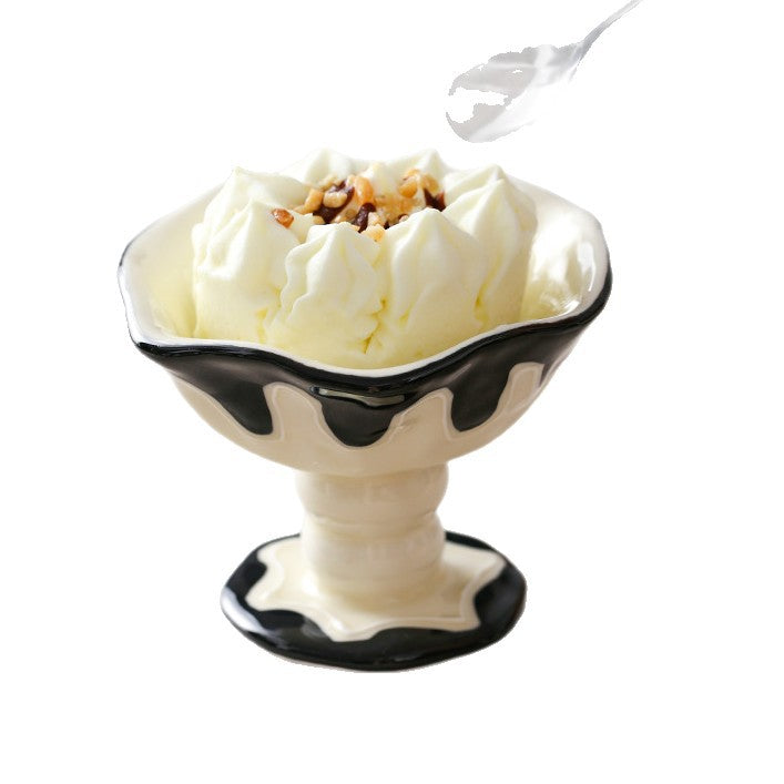Underglaze Décoré Céramique High Footed Cup Ice Cream Bowl Dessert Cup