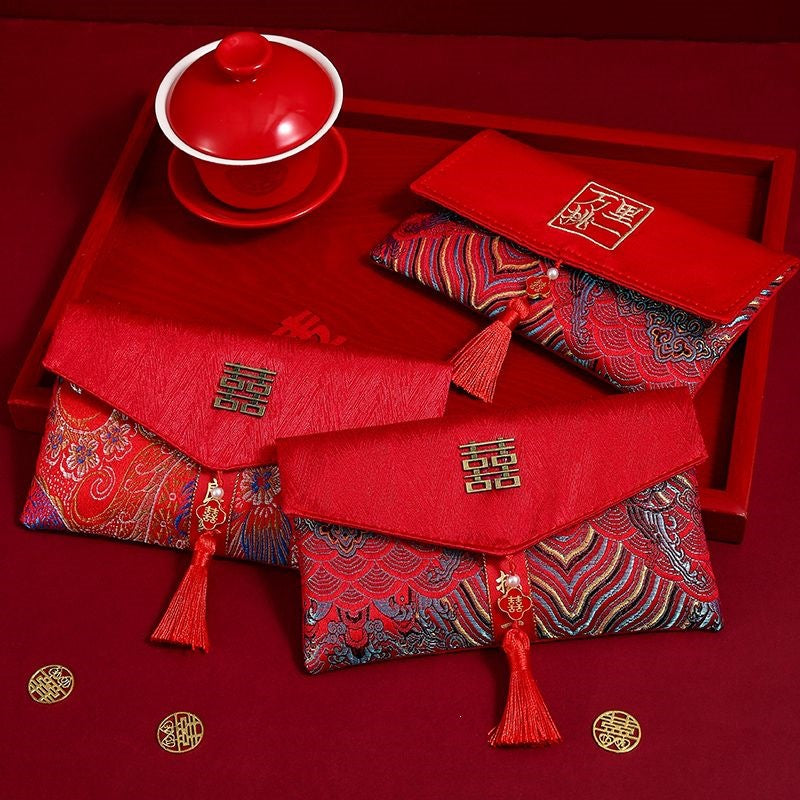 Enveloppe rouge haut de gamme de cadeau de fiançailles Brocade