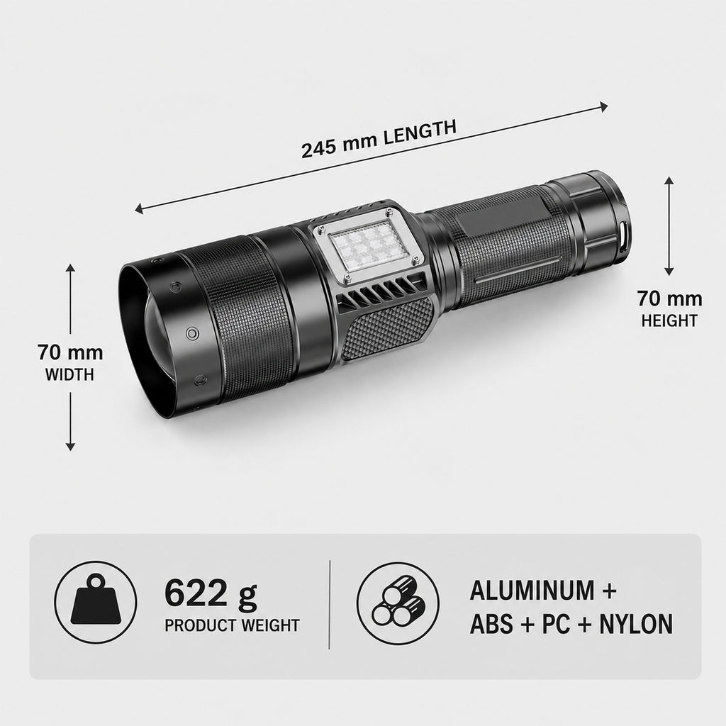 Lampe de poche LED rechargeable laser blanc Zoomable W5254B noir 2000LM Pour C