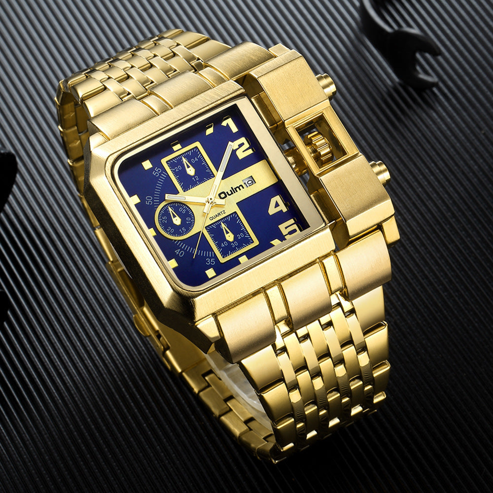 Montre homme à quartz carré en acier avec calendrier