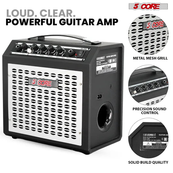 5 Amp de guitare de base 20W électrique portable mini amplificateur W construit dans 6.5" Haut-parleur Aux Headpho