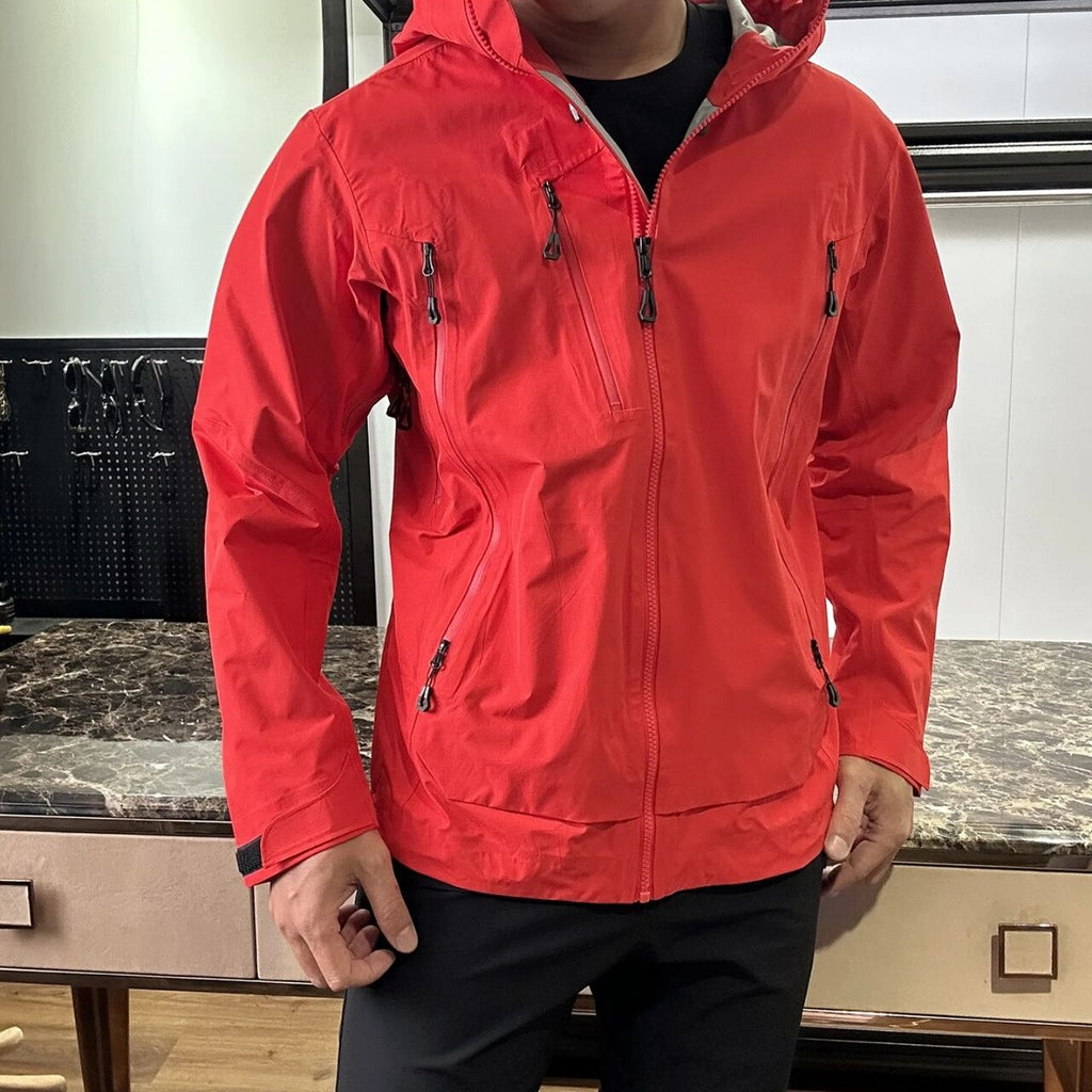 Hommes Veste de pluie à capuche entièrement Seam scellé brise-vent imperméable respirant extérieur Shell J