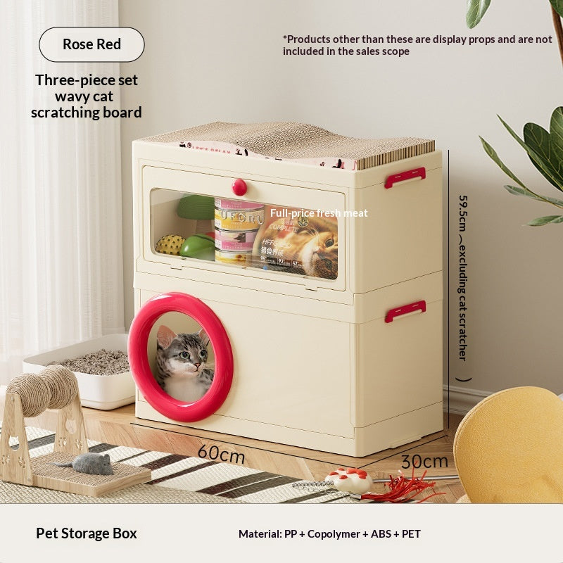 Multifunctional Pet Storage Box with Cat Scratcher