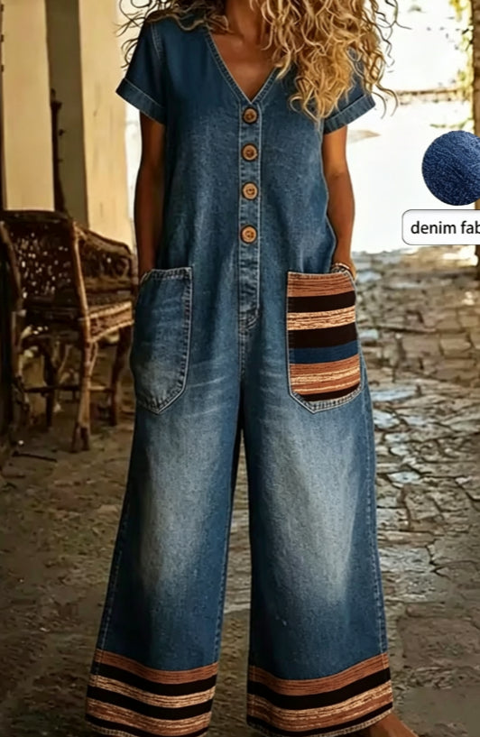 Buttoned Pockets Comfortable Short Sleeves One-piece Jumpsuit