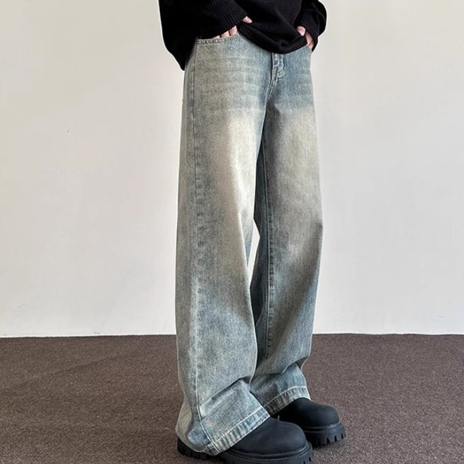Jeans Denim Lavés Dénudés Hommes Style Vintage Loose-fit