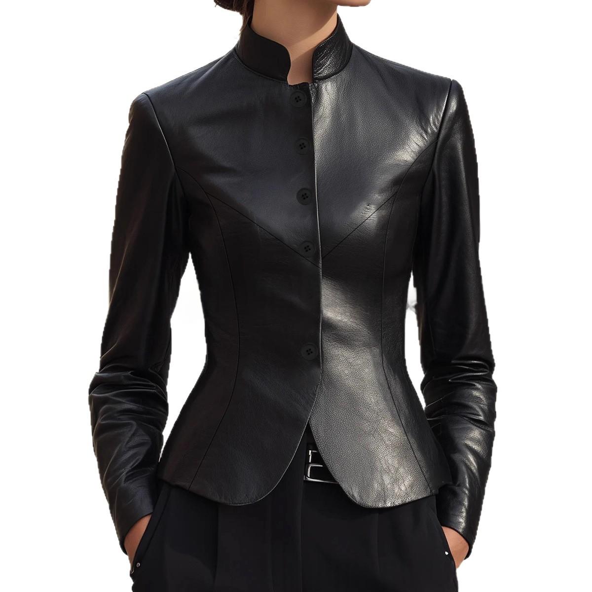 Veste en cuir polyvalent élégant pour femmes