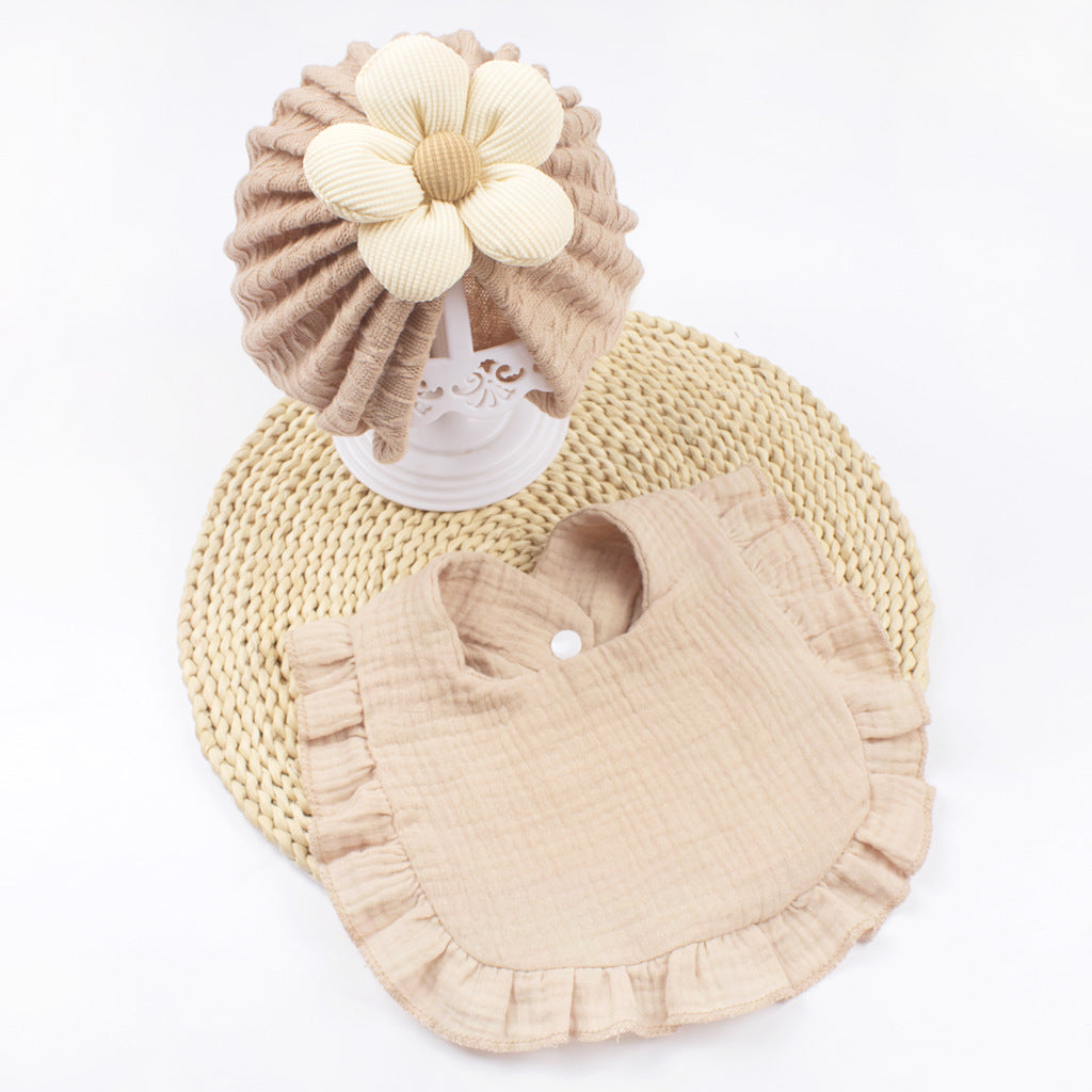 Chapeau de bébé et ensemble de bib nouveau-né - Muslin Drool Bibs avec Frilly Trim Soft Coton Organic Bonnet