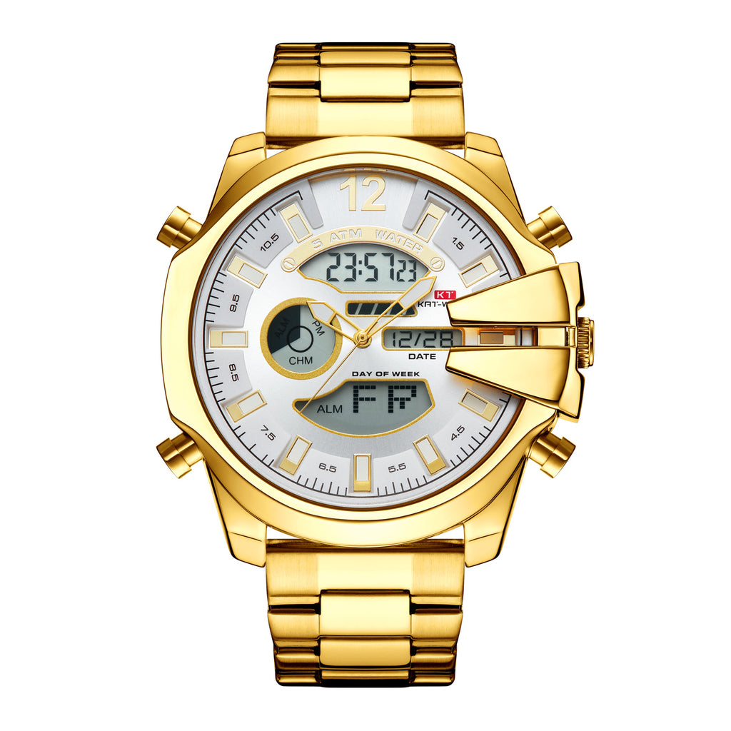 Homme double affichage réveil Led Sports Montre en acier étanche