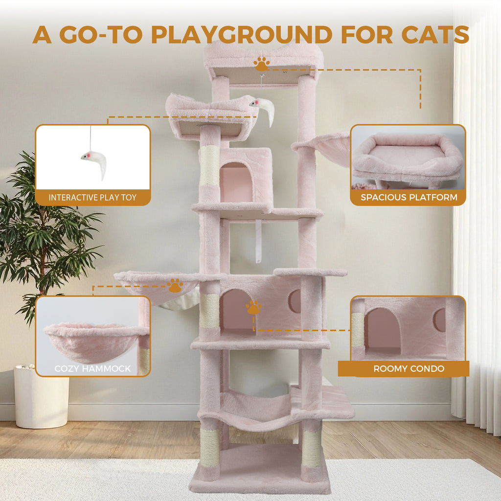68in Grand arbre de chat vert multi-niveaux avec hamacs