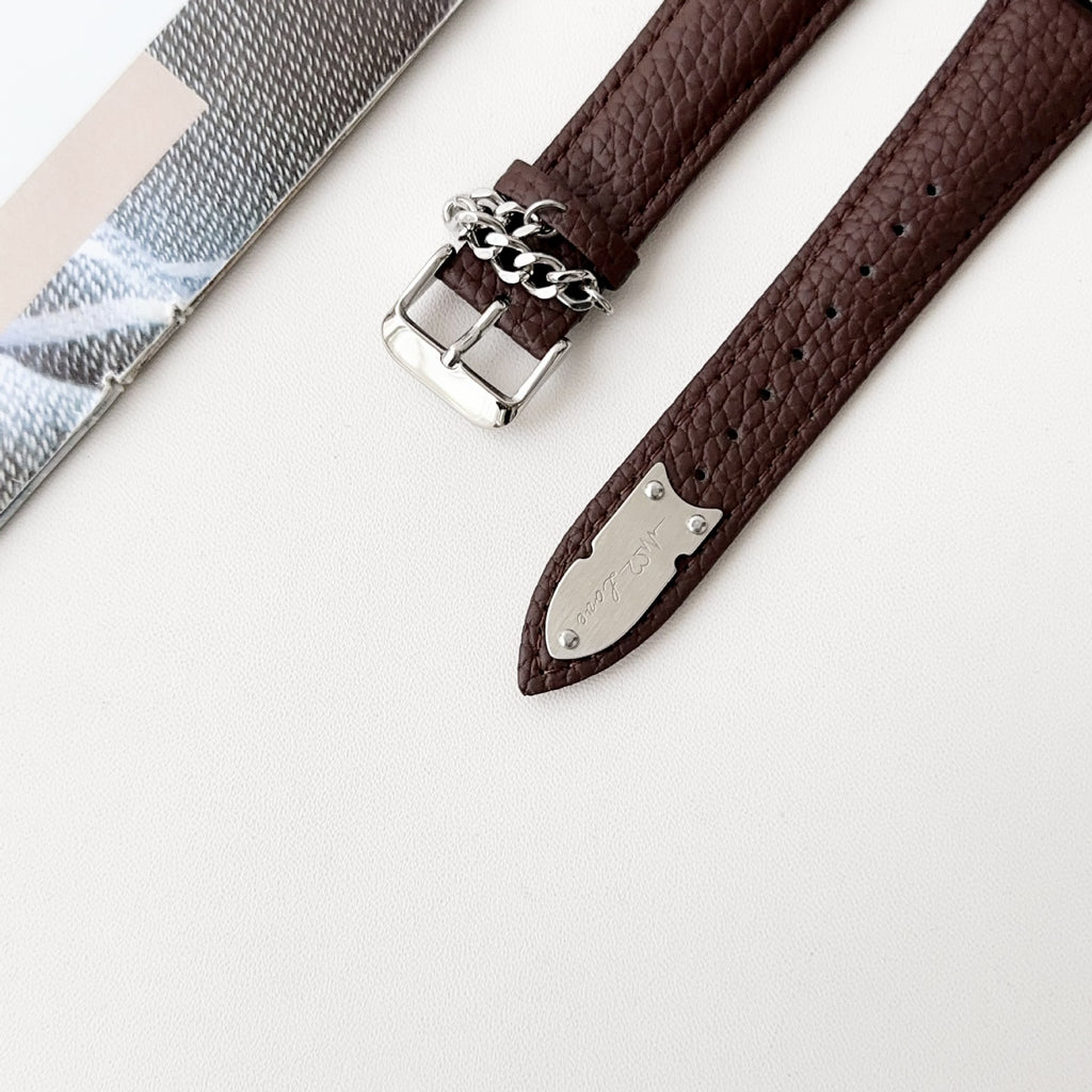 Convient pour les chaînes de montres avec cuir véritable avec un grain litchi et un insert en acier