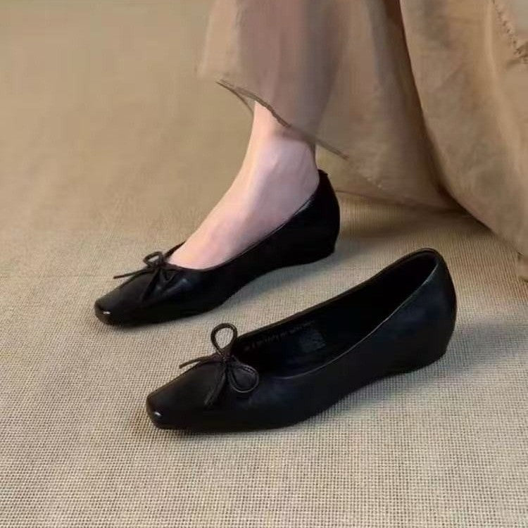 Littéraire Française Rétro Bow Basse Coupe Plats en Cuir Véritable
