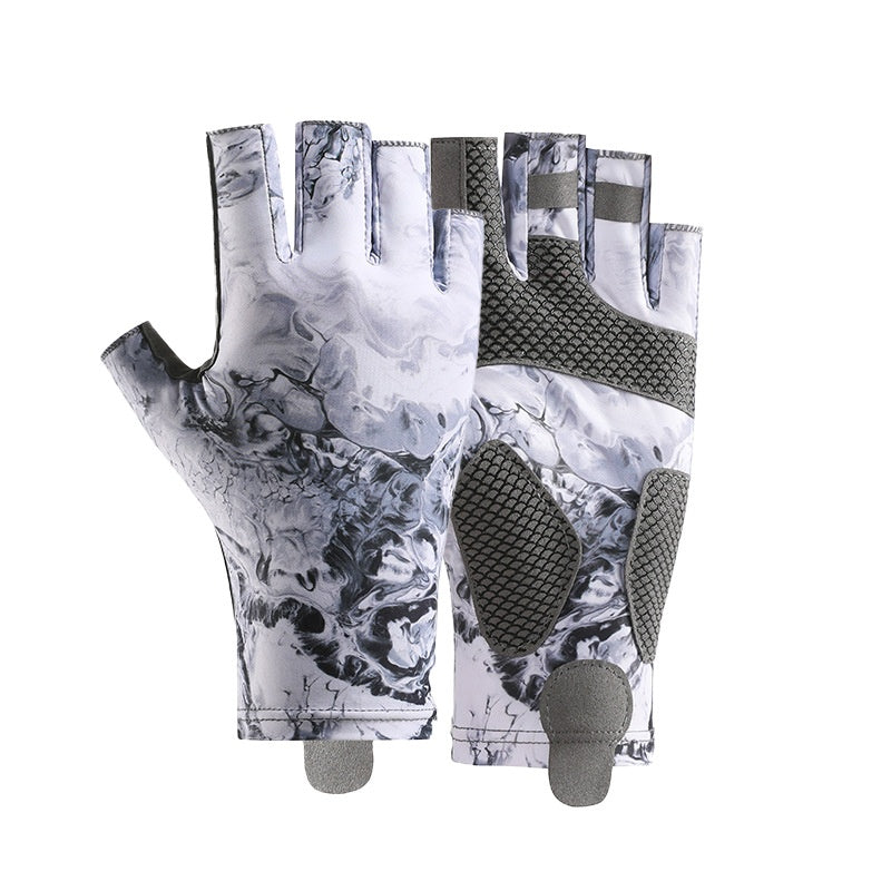 Gants de pêche en soie de glace pour homme de style mince d'été demi-doigt