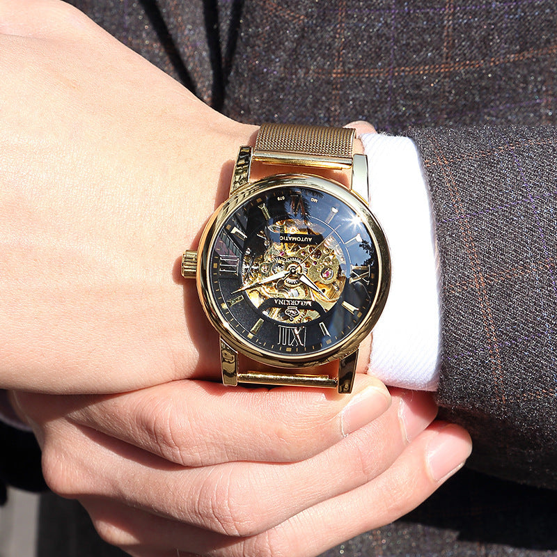 Montres mécaniques mécaniques tissées en mesh pour hommes