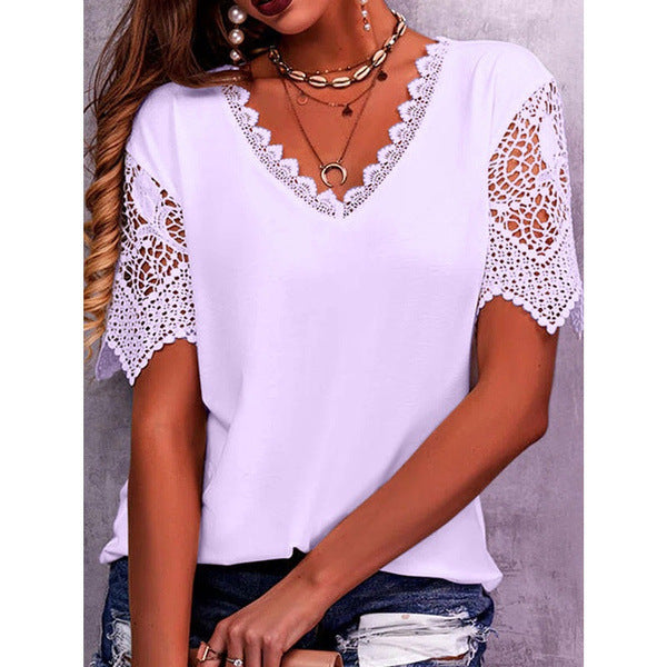 T-shirt populaire pour femme européenne et américaine avec la dentelle et la dentelle
