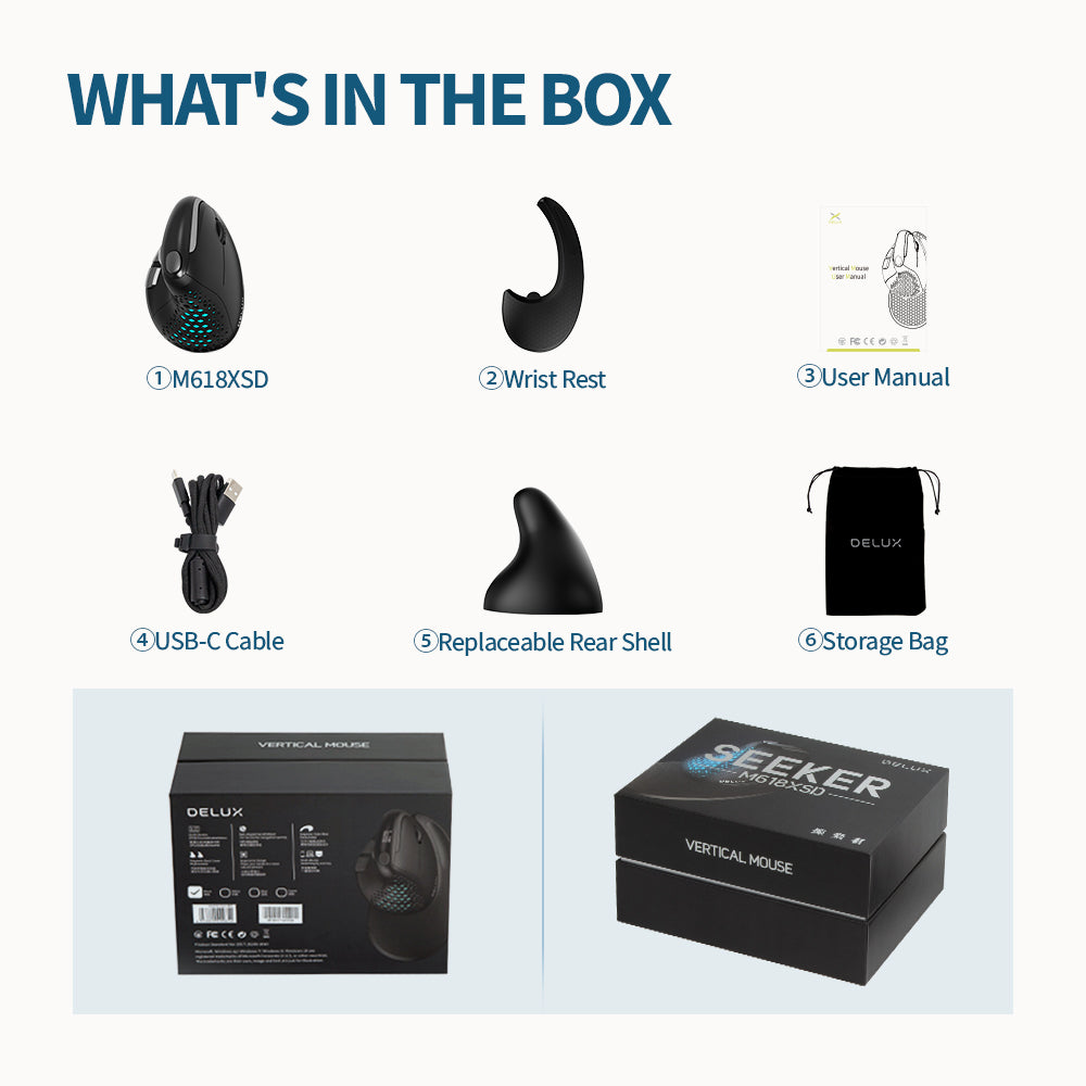 M618XSD Thumb Roue Ergonomie Souris rechargeable Bluetooth à trois modes