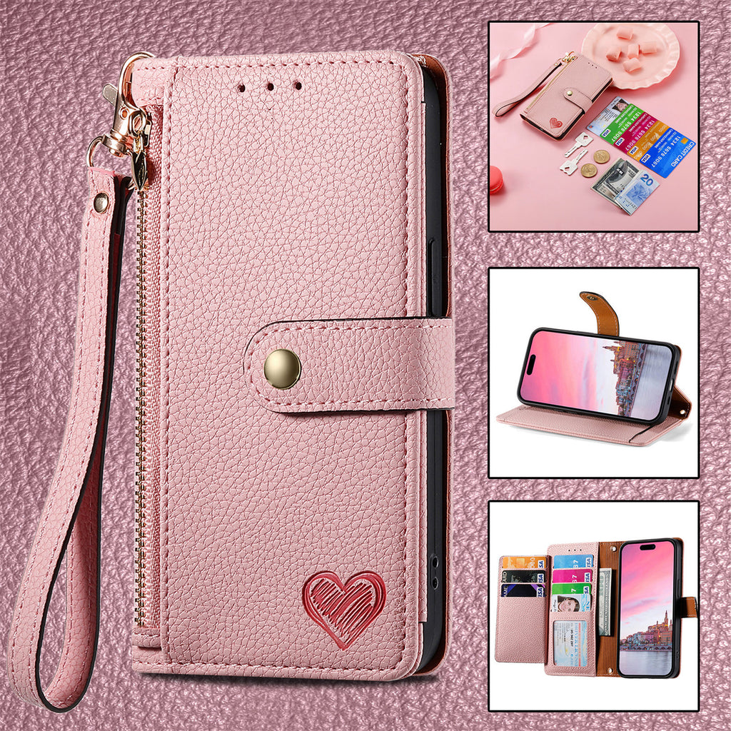 Love Sleeve PU Litchi Motif RFID antivol Lanyard Coque téléphonique