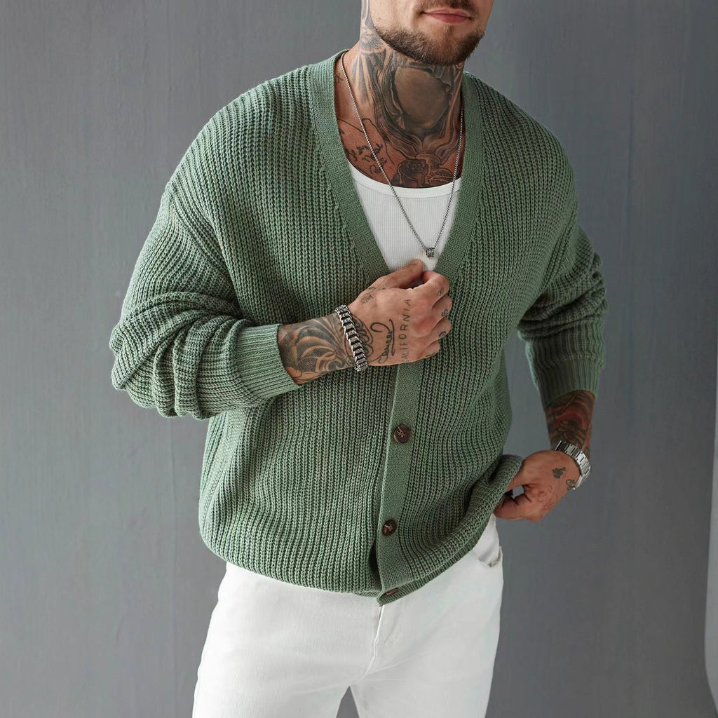 Casual Versatile Cardigan Deep V-neck Single-breasted Knit Top Innerwear and Outerwear Swe
