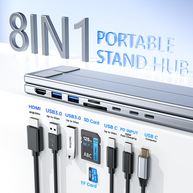 Aluminium alliage HUB multi-interface HDMI 8 en 1 station d'accueil support ordinateur portable