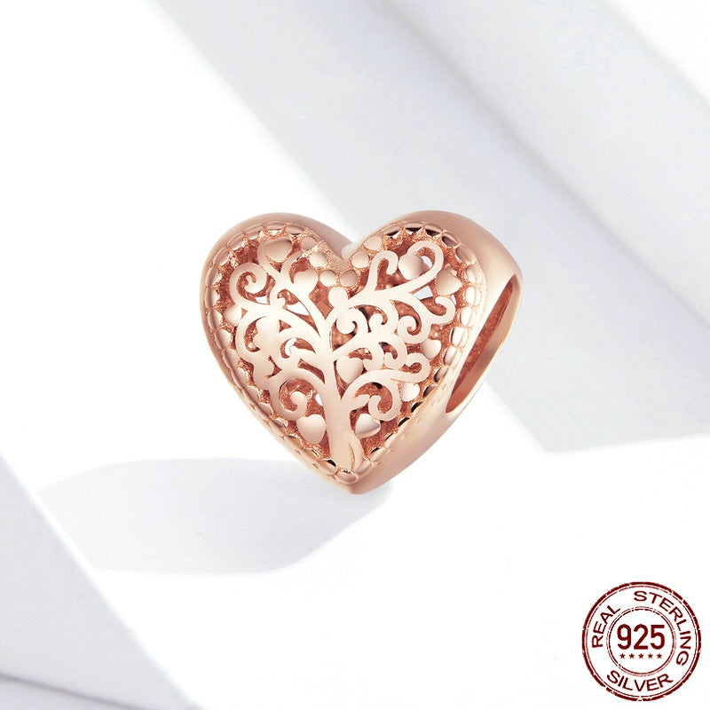 S925 Perles de coeur d'arbre de vie en argent sterling