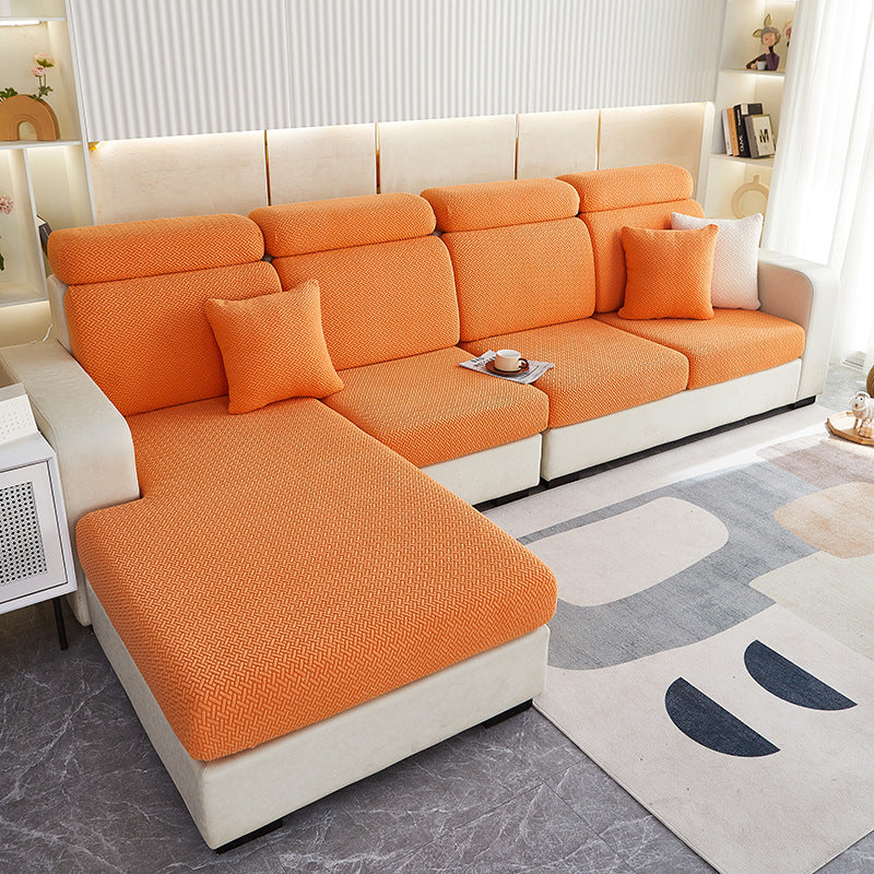 Couvercle simple de canapé Jacquard anti-poussière couleur solide Coussin de siège long de la chaise