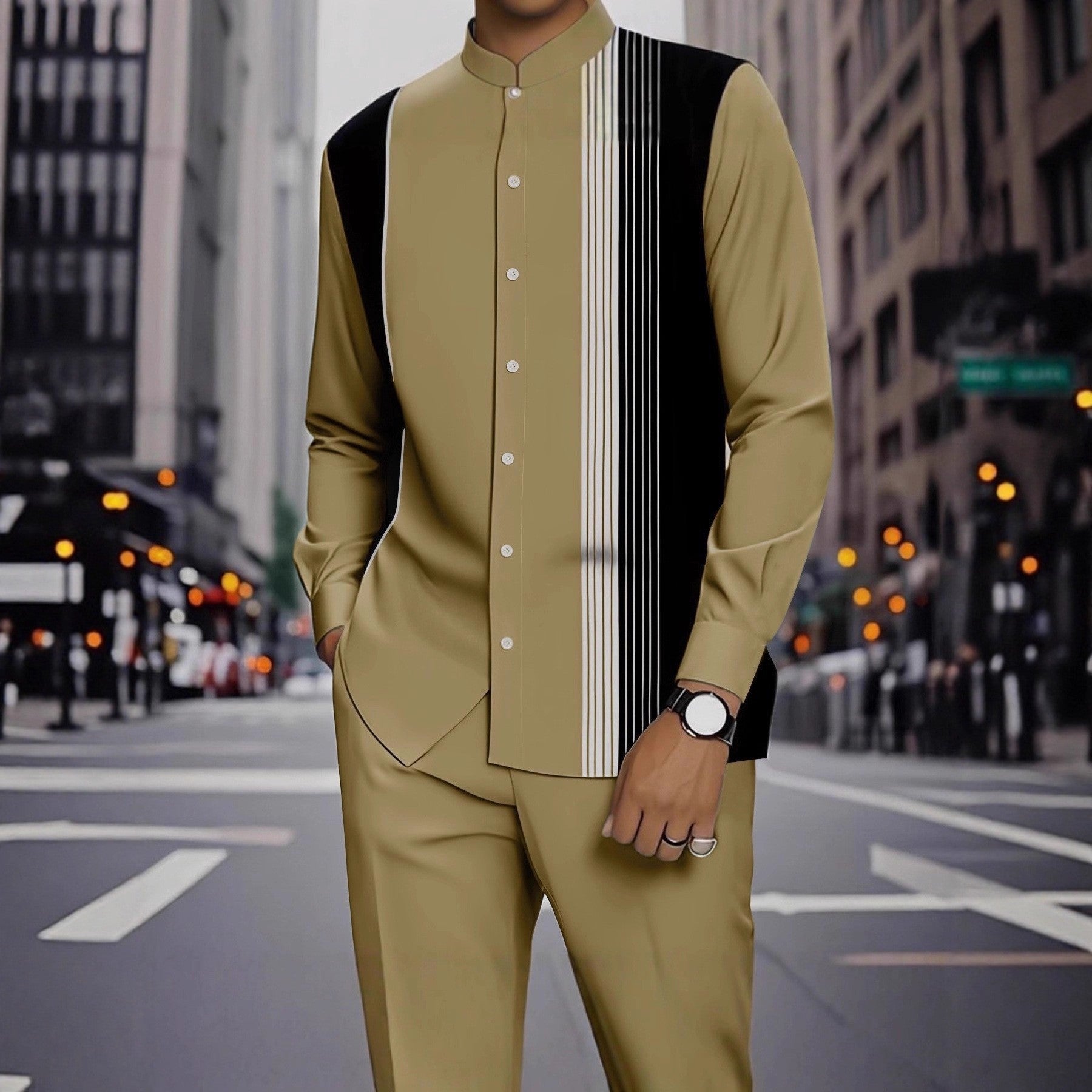 Chemise rayée imprimée homme avec ensemble de boutons noirs