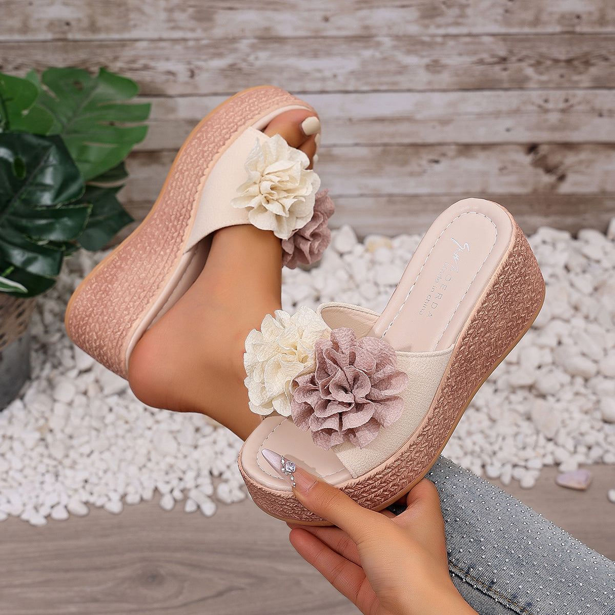 Style d'été Double fleur Wedge Platform Flip-flops pour les femmes