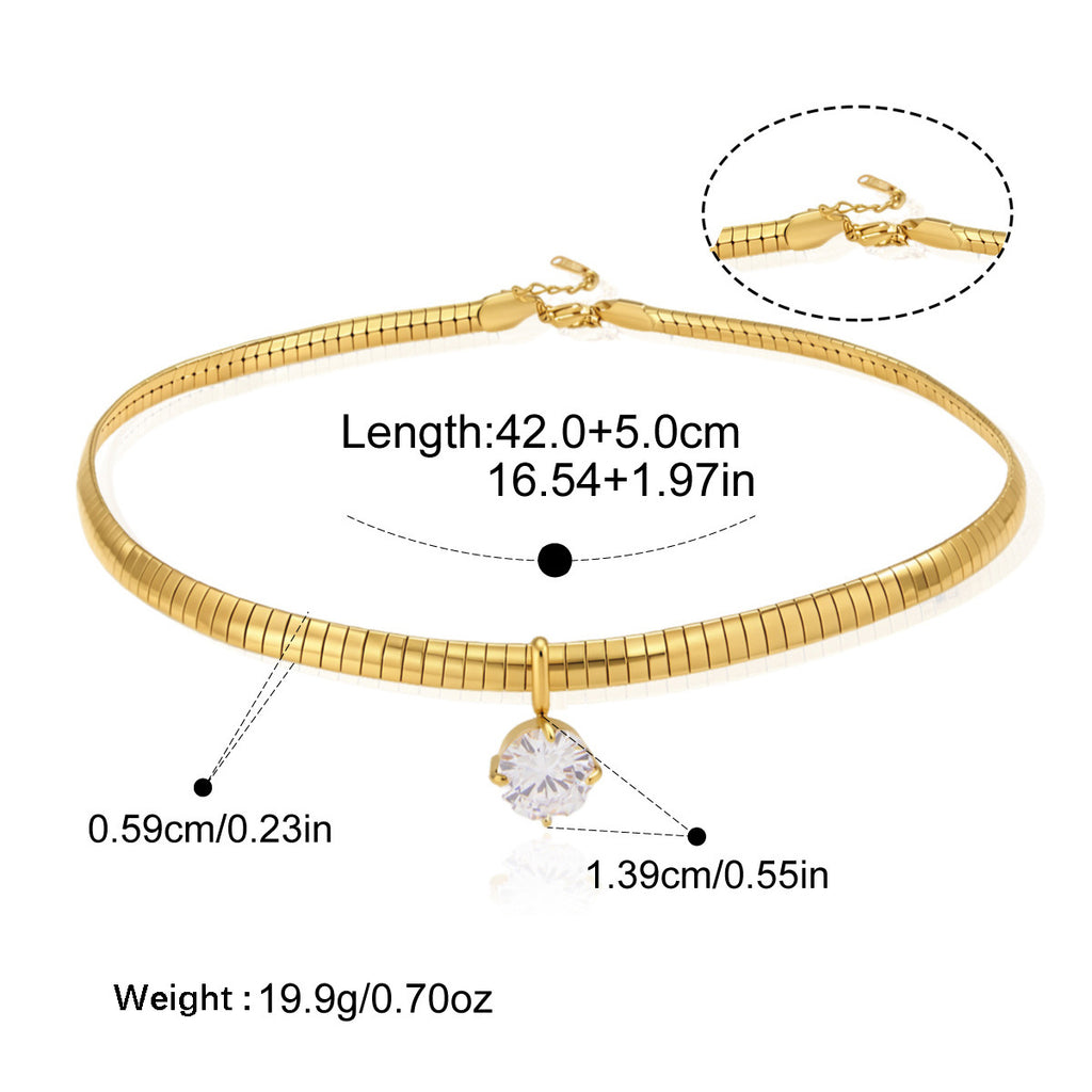 Collier en acier inoxydable à ressort étroit Zircon Snake Bone