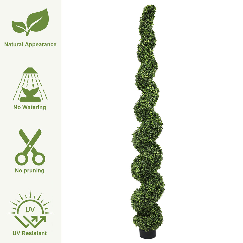 7FT Spiral Arbres topiaires artificiels à l'extérieur Faux Boxwood Plantes Grand Pot vert tordu