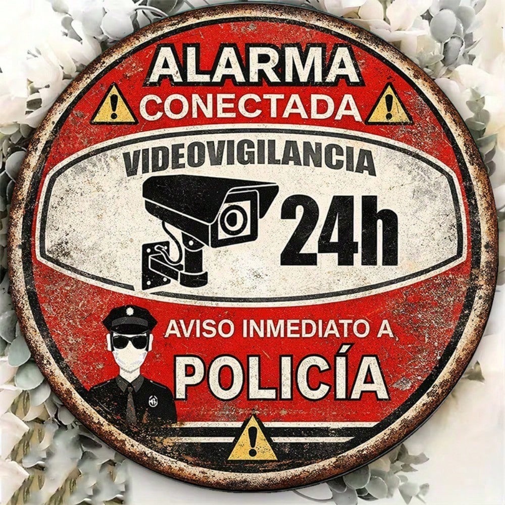 Vieille enseigne espagnole 24 heures sur 24 d'alarme de surveillance vidéo
