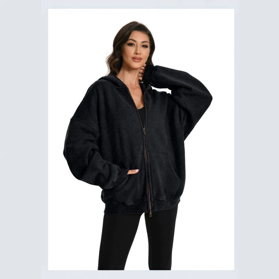 Women Oversized Hoodie with Double Zippers