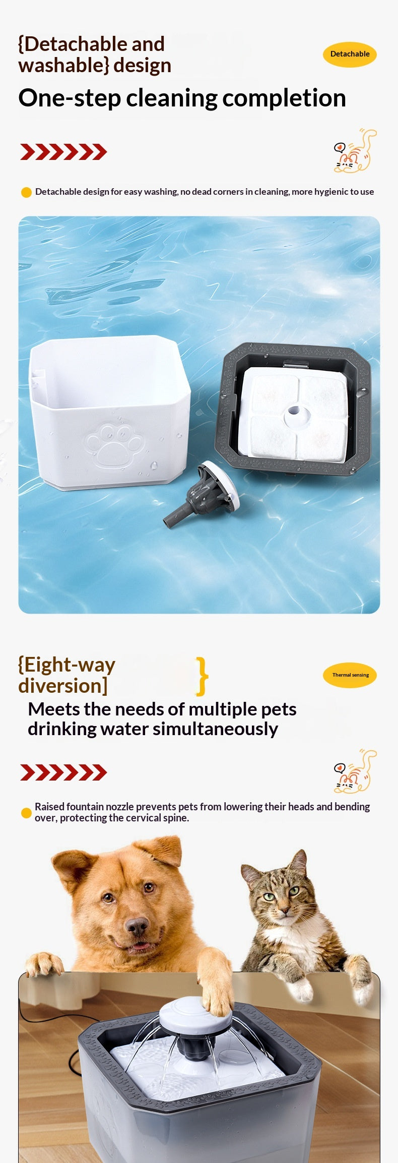 Fontaine d'eau détachable et lavable pour animaux de compagnie