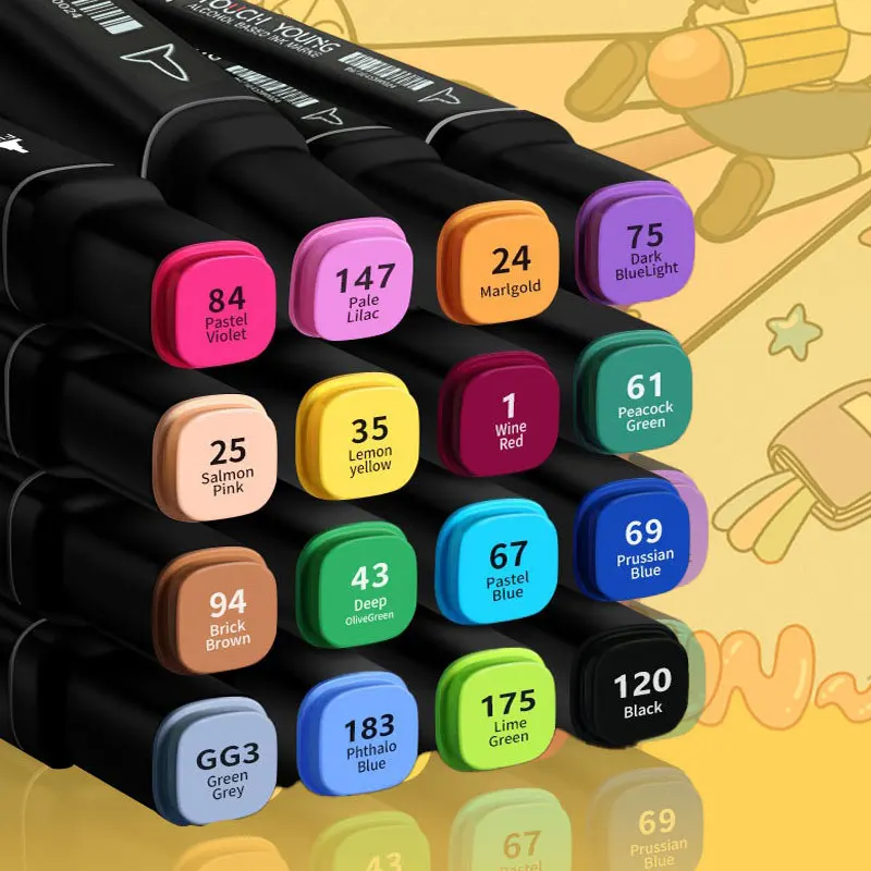 120 couleurs stylos marqueur ensemble Manga pinceau stylo dessin étudiant Kawaii Art School Suppli