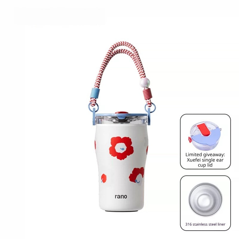 Tasse de café thermique en acier inoxydable et en céramique avec une paille intégrée