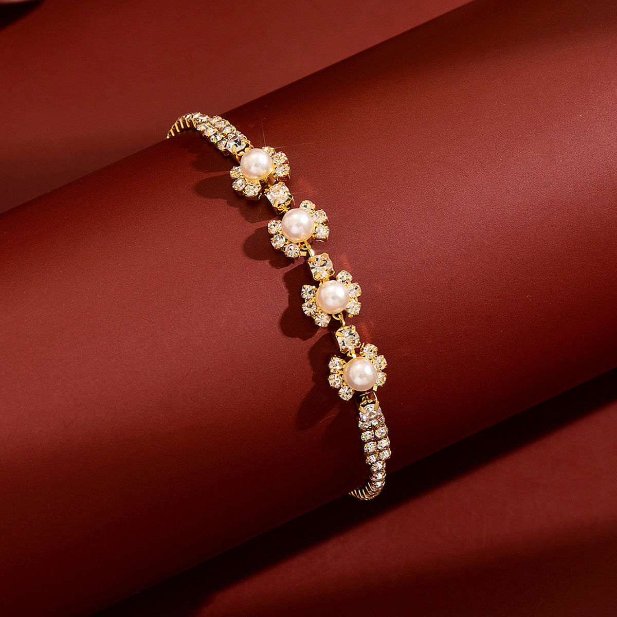 Femmes Floral Simulated Pearl Bracelet de tennis