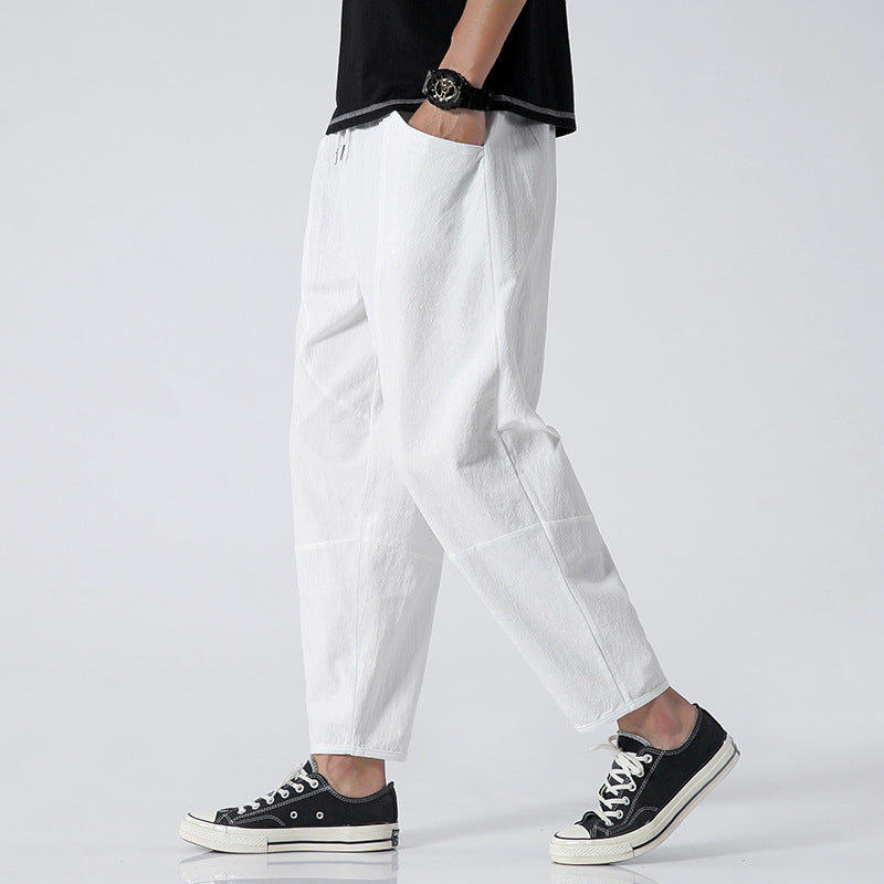 Pantalons de Harem coupés en lin de coton allongé