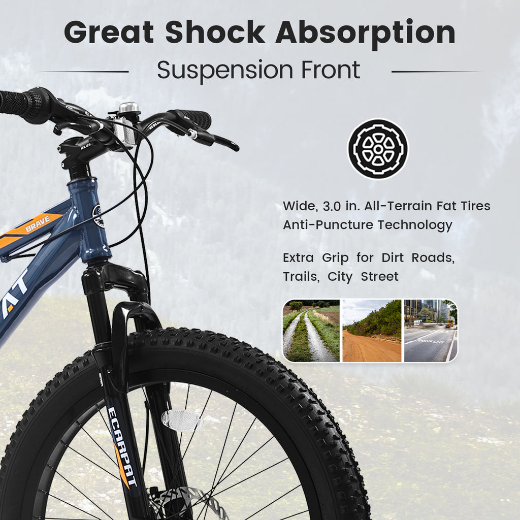 S24109 Élecony 24 pouces Fat Tire vélo adulte et jeune complet Shimano 7 vitesses VTT