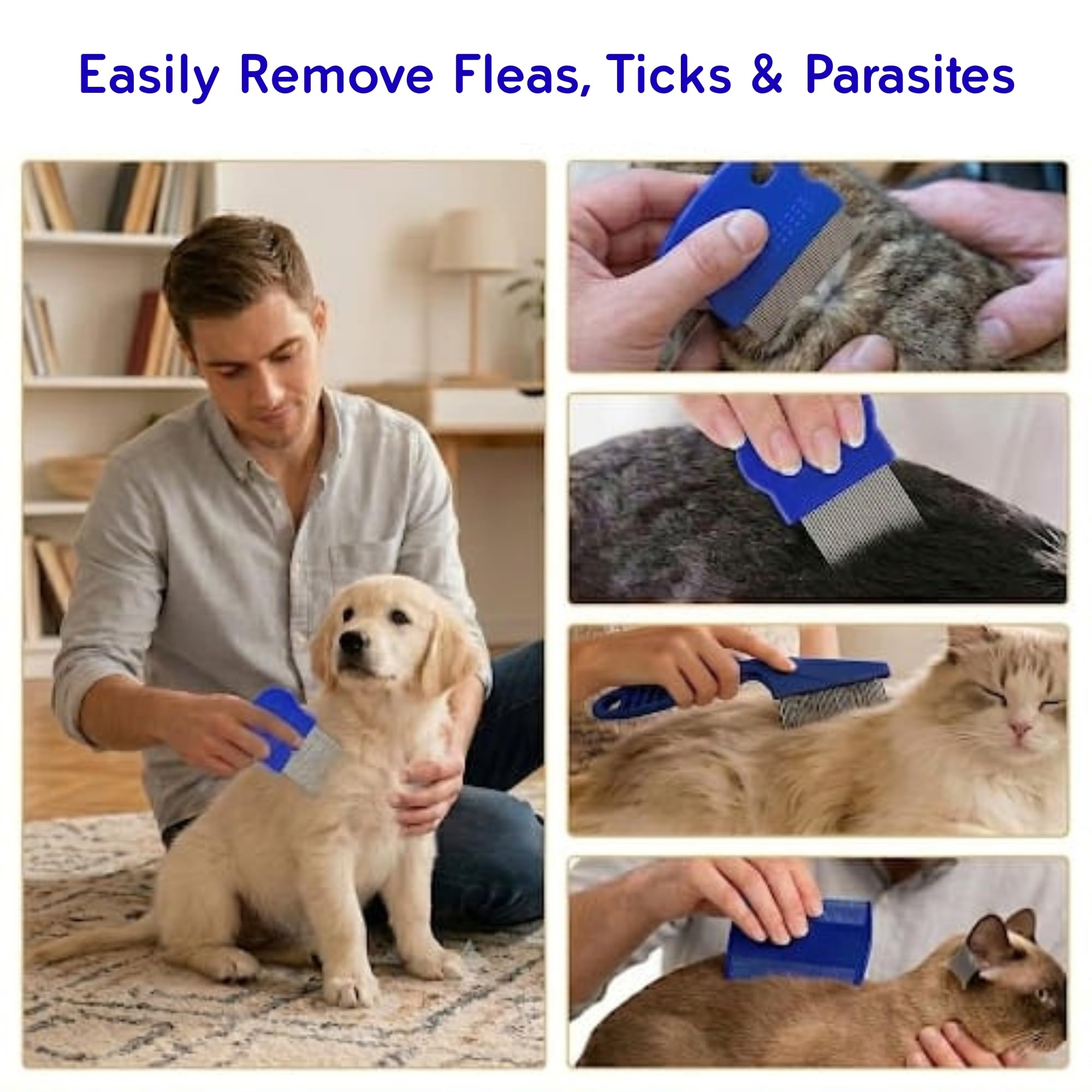 Peigne à Lice Flea - Peigne à Lice Flea pour chats Chiens Enlever les oeufs à Lice Fleas en acier inoxydable Chat