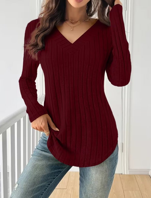 Patchwork pour femmes V-Neck Ribbed Top