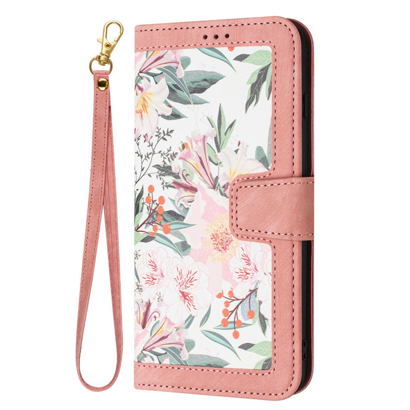 Petit étui en cuir Flip Floral Étui téléphonique