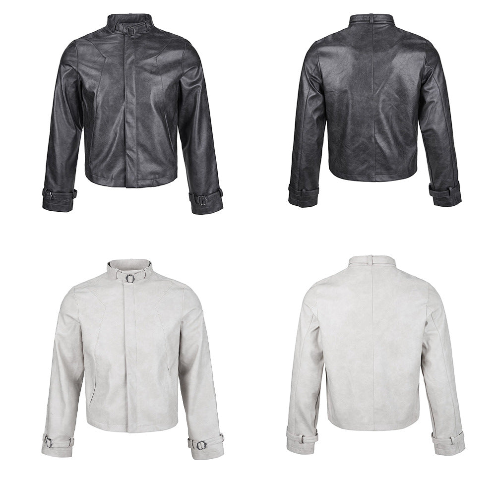 Veste courte en cuir détraqué