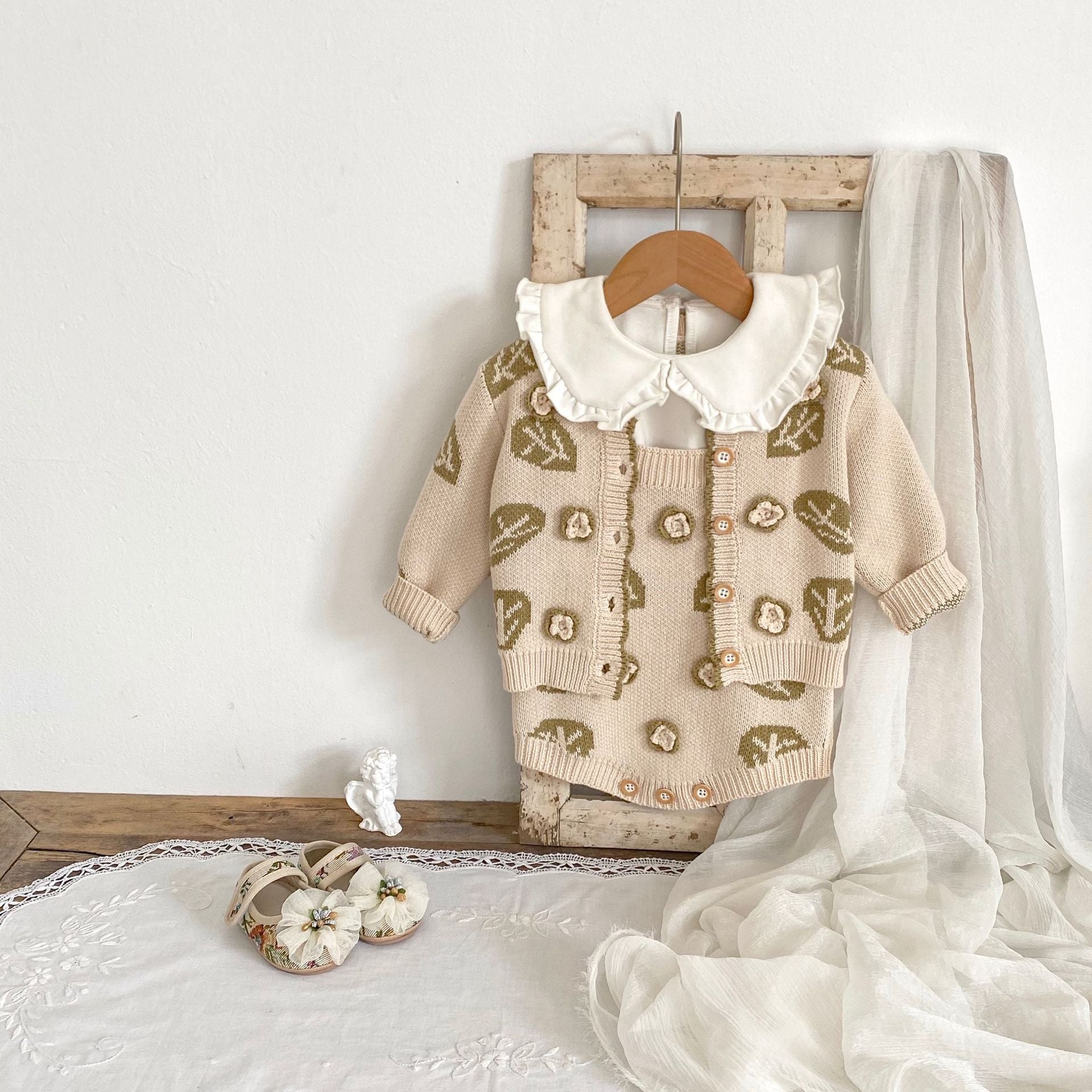 Ensemble de deux pièces de sweater pour enfants Leaf Jacquard